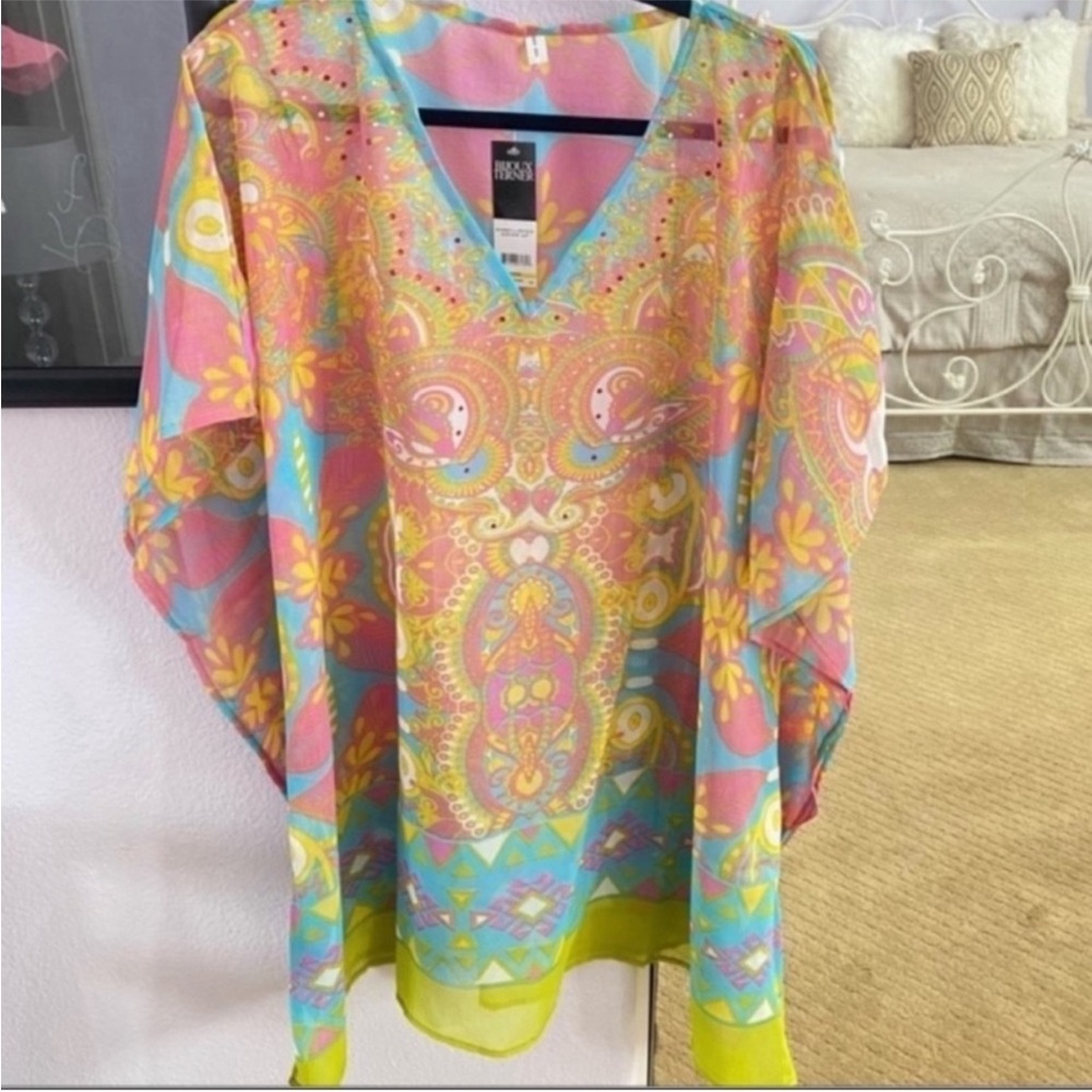 NWT Women's Multi Colored Bijoux Terner Rhinestone Swim Coverup One Size